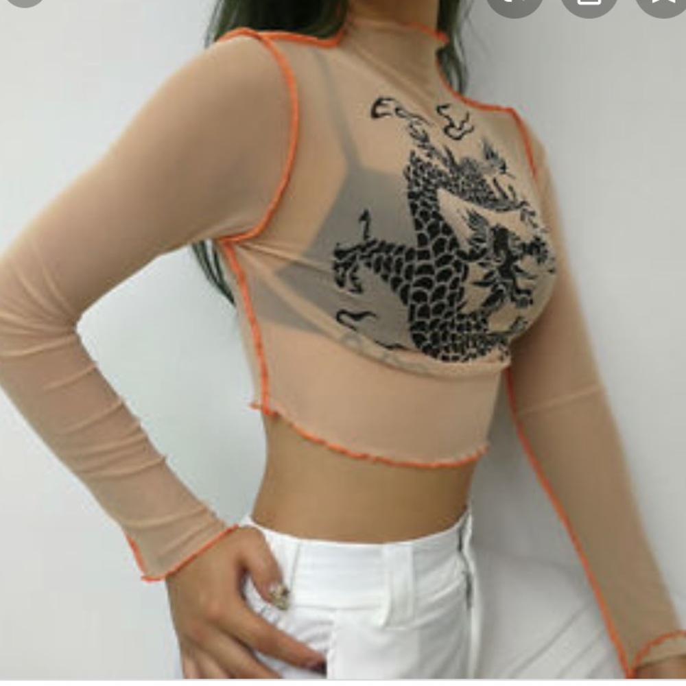 🔴SOLD🔴 Mesh orange skin tone dragon long sleeve